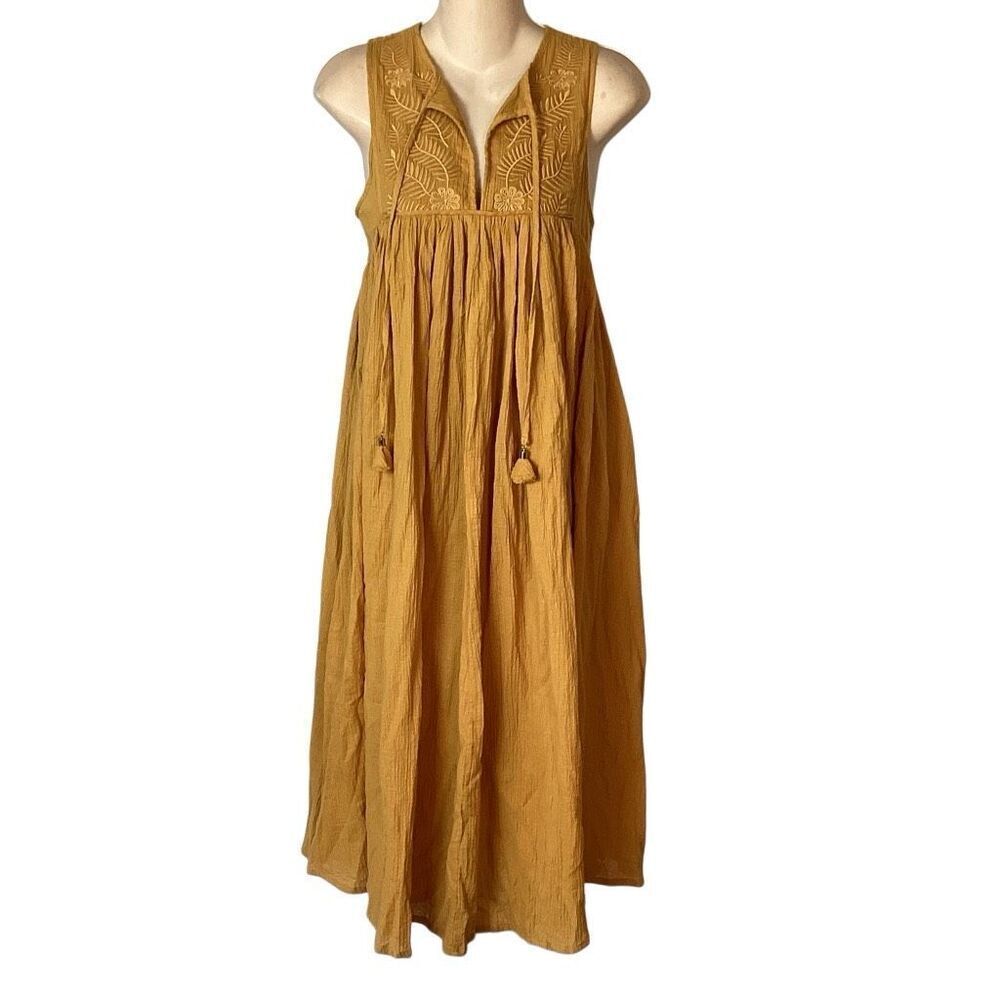 Auguste The Label Gold Boho Gauze Maxi Dress women’s 2 XS